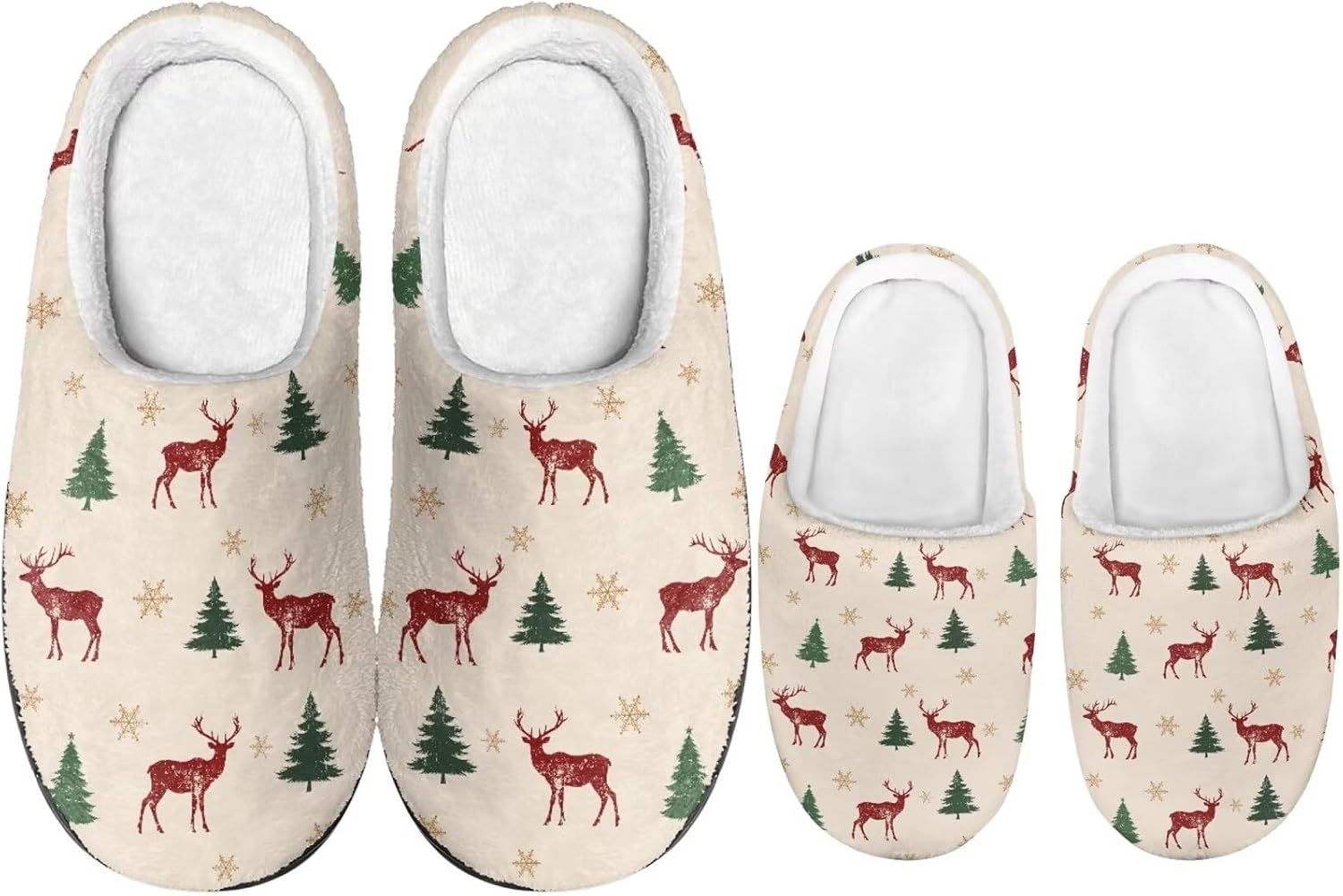 

Рождественские тапочки для всей семьи с подошвой TPR для мужчин и женщин, домашние/тапочки, пушистые с резиновой подошвой Dngkaoje, бежевый