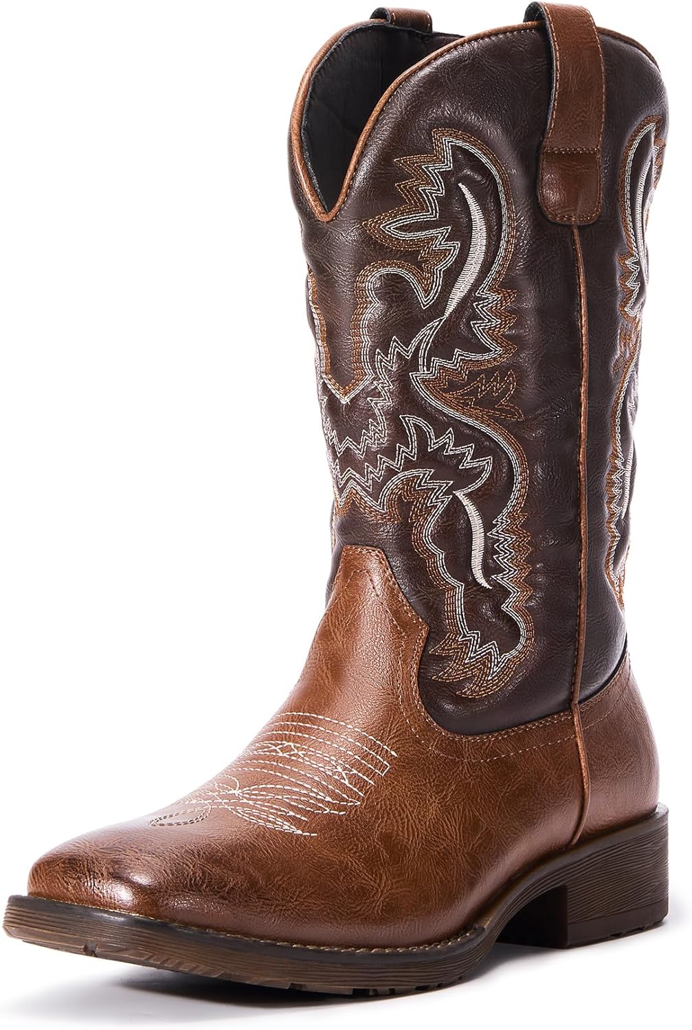 

Ковбойские сапоги для мужчин - мужские западные ковбойские сапоги с классической вышивкой, слипоны с квадратным носком, противоскользящие деревенские сапоги с массивным каблуком, прочные ботинки до щиколотки для весны и осени Truveld, коричневый