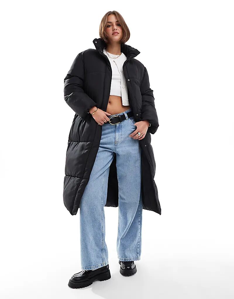 

Удлиненная куртка-стеганая черного цвета ASOS DESIGN