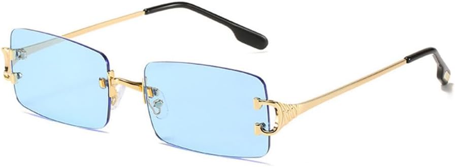 

2027 Модные прямоугольные солнцезащитные очки без оправы для женщин в винтажном стиле с красными, синими и зелеными линзами, мужские солнцезащитные очки UV400 MTZJH, Blue