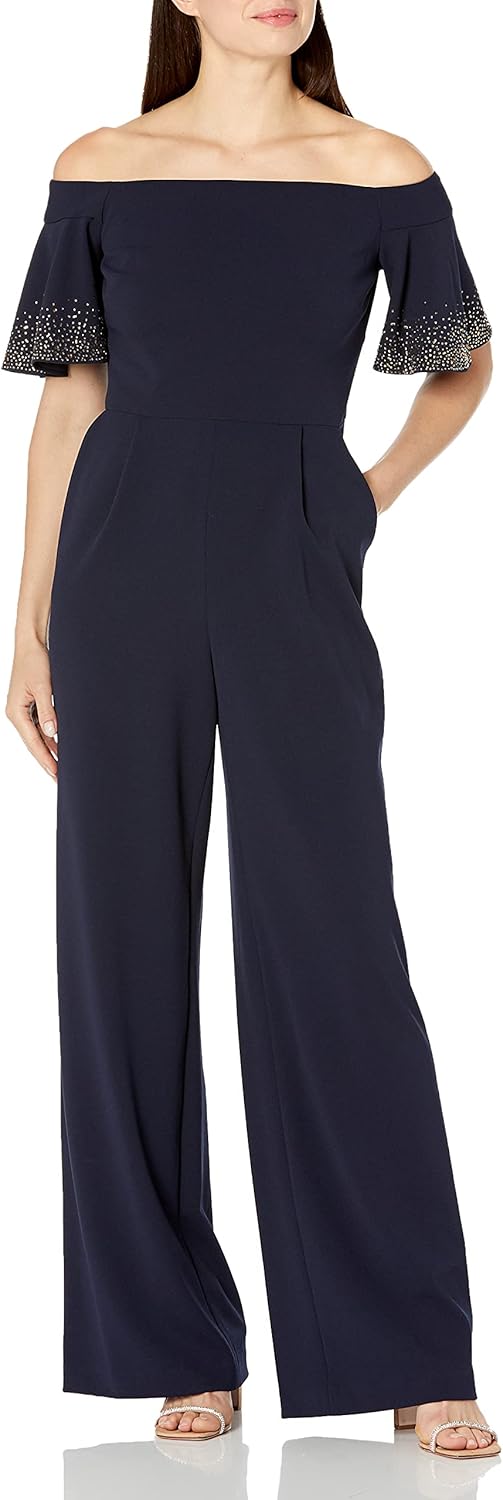 

Женский комбинезон Calvin Klein с короткими рукавами и открытыми плечами, платье-футляр, Indigo