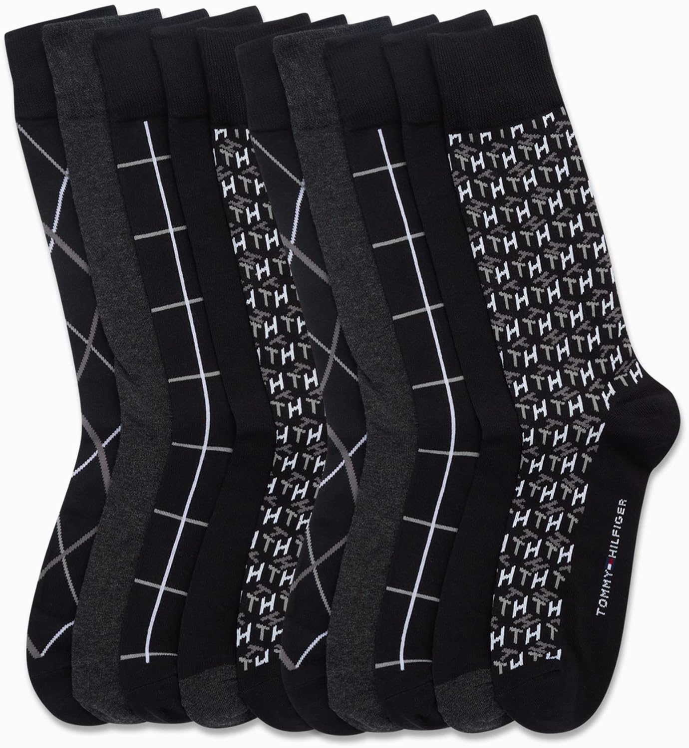 Мужские повседневные носки Tommy Hilfiger из мягкой хлопковой смеси - 10 пар, Black Assorted — фото 3