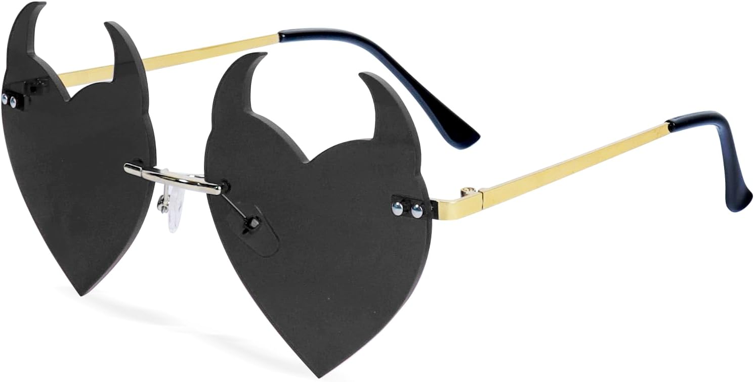 

Солнцезащитные очки в форме сердца с «дьявольскими ушами», без оправы, готические очки для женщин и мужчин, для рождественской вечеринки, косплея, модные очки Klfoho, Devil Ear Black