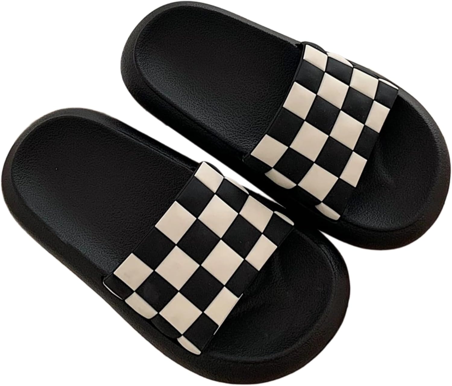 

Домашние тапочки в клетку для женщин и мужчин, летние тапочки для душа, модные, удобные, повседневные, с толстой подошвой в клетку, пляжные шлепанцы для улицы, нескользящие Iwhgrmp, черный