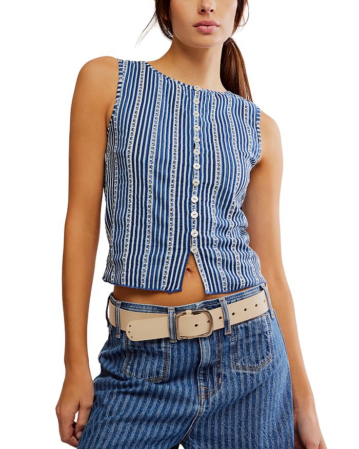 

Тилла Приталенный Короткий Жилет на Пуговицах Free People, синий