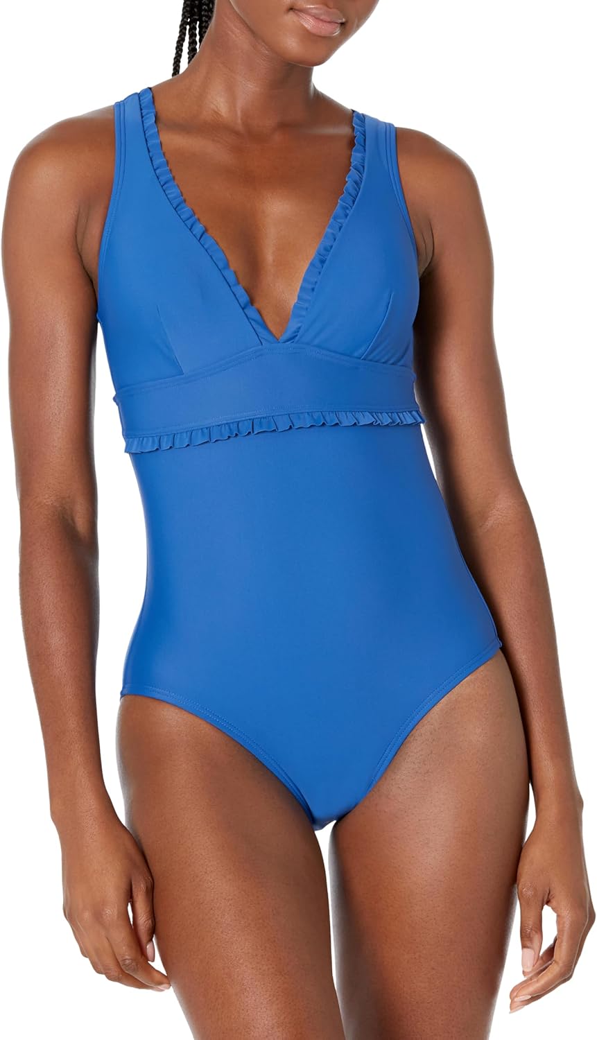 

Женский повседневный слитный купальник Tommy Hilfiger с микрооборками через плечо, Gulf Blue