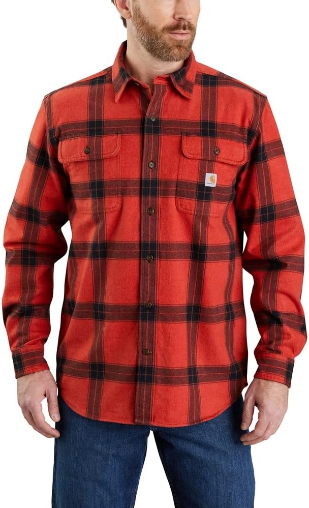 

Carhartt мужская 105947 свободного покроя тяжелая фланелевая рубашка с длинным рукавом в клетку, Red