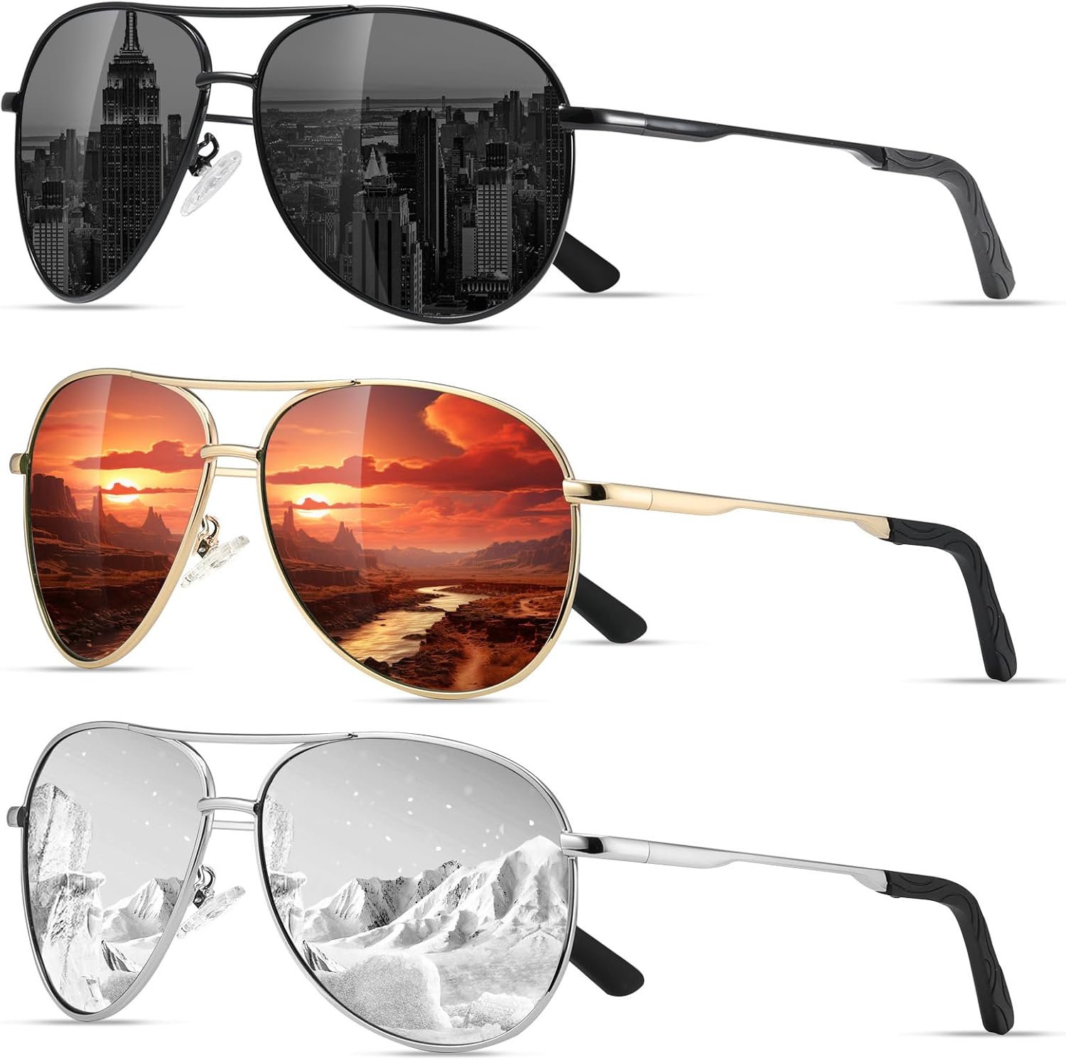 

Поляризованные солнцезащитные очки-авиаторы Eiuizah для мужчин и женщин — классические солнцезащитные очки для вождения, рыбалки и защиты от УФ-излучения, A21(3 Pack) Black/Red/Ice Blue