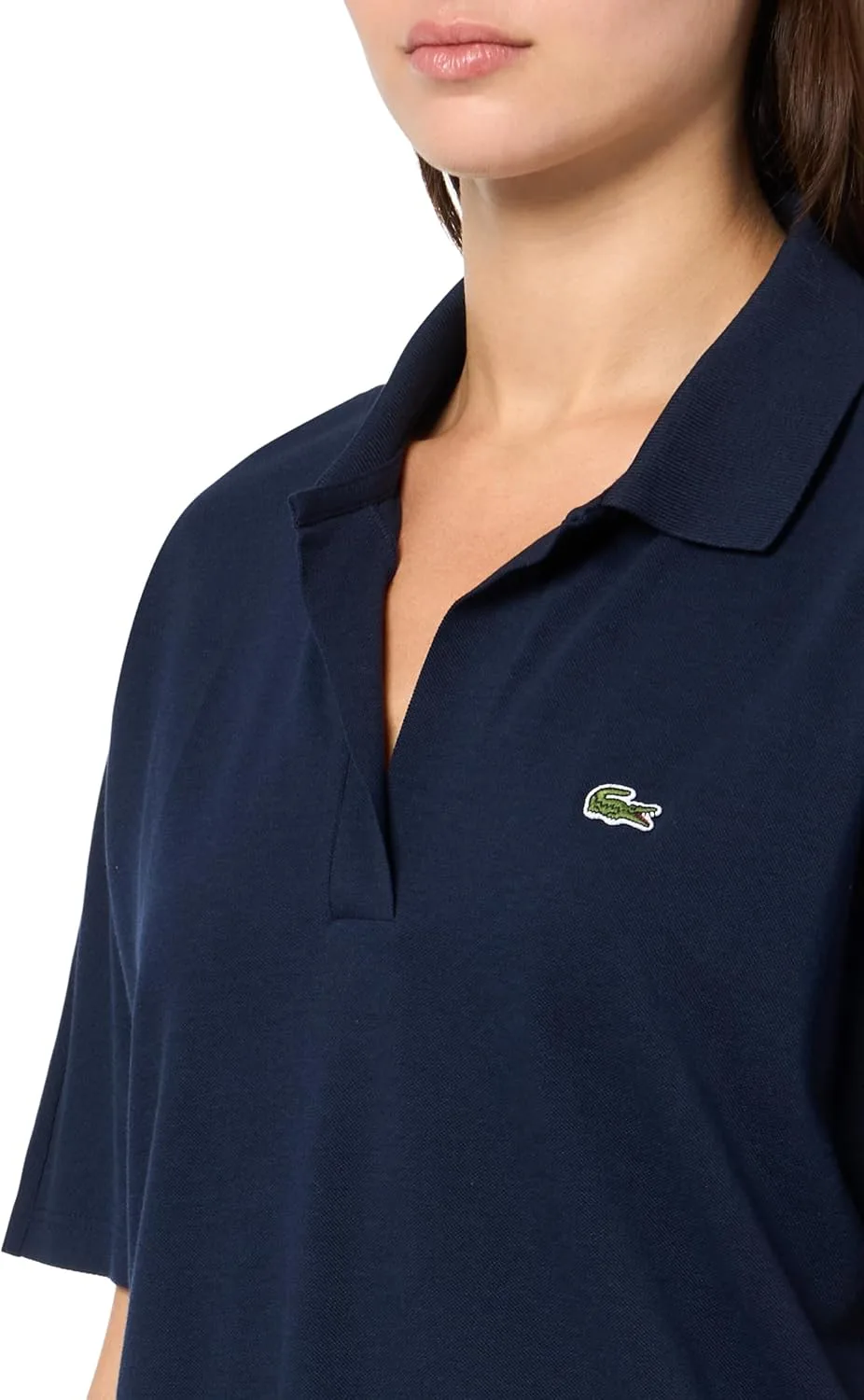 Поло Lacoste Relaxed Fit Fluid Pique, однотонная, темно-синяя — фото 4