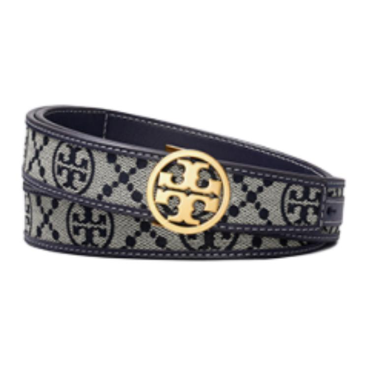 

TORY BURCH Узорчатый кожаный ремень с гладкой пряжкой унисекс морской синий, Marine Blue