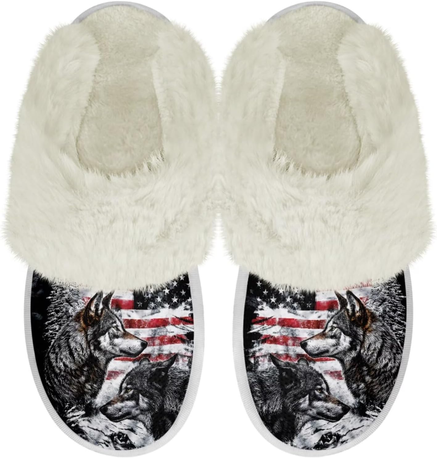 

Мужские плюшевые тапочки Pointodoor для дома и улицы, теплые и уютные, легкие мягкие тапочки без шнурков, размер 3-12, American Flag Wolf