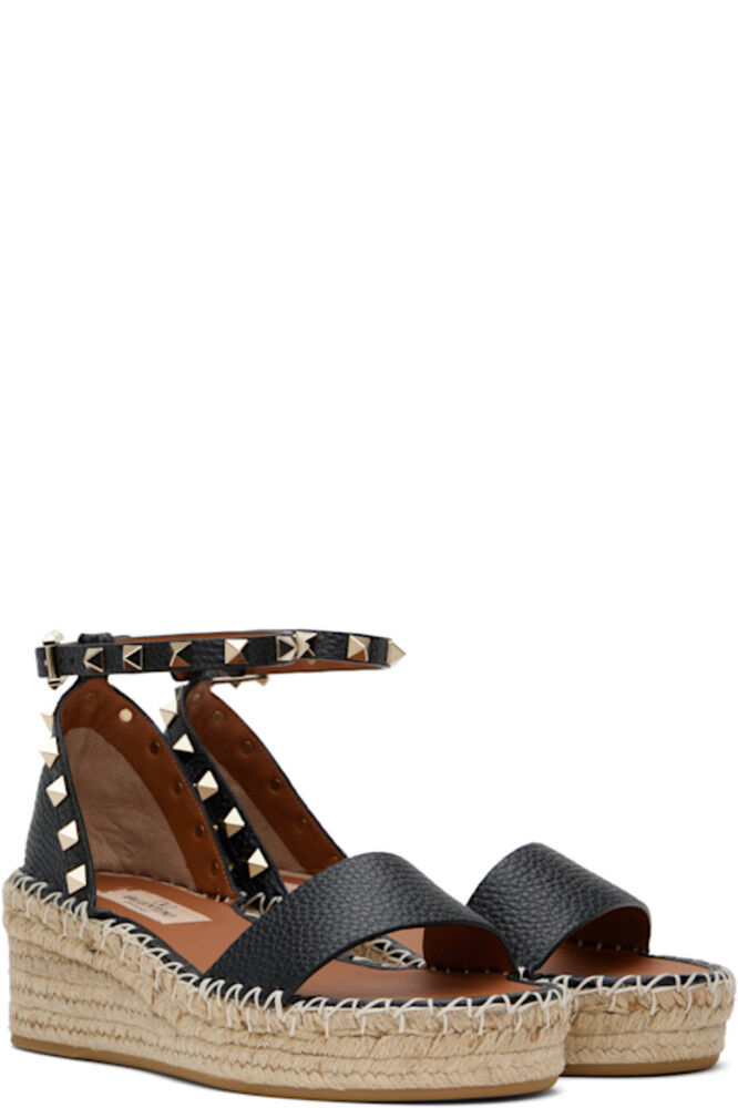Черные сандалии Rockstud с открытым носком на плоской подошве Valentino Garavani — фото 4