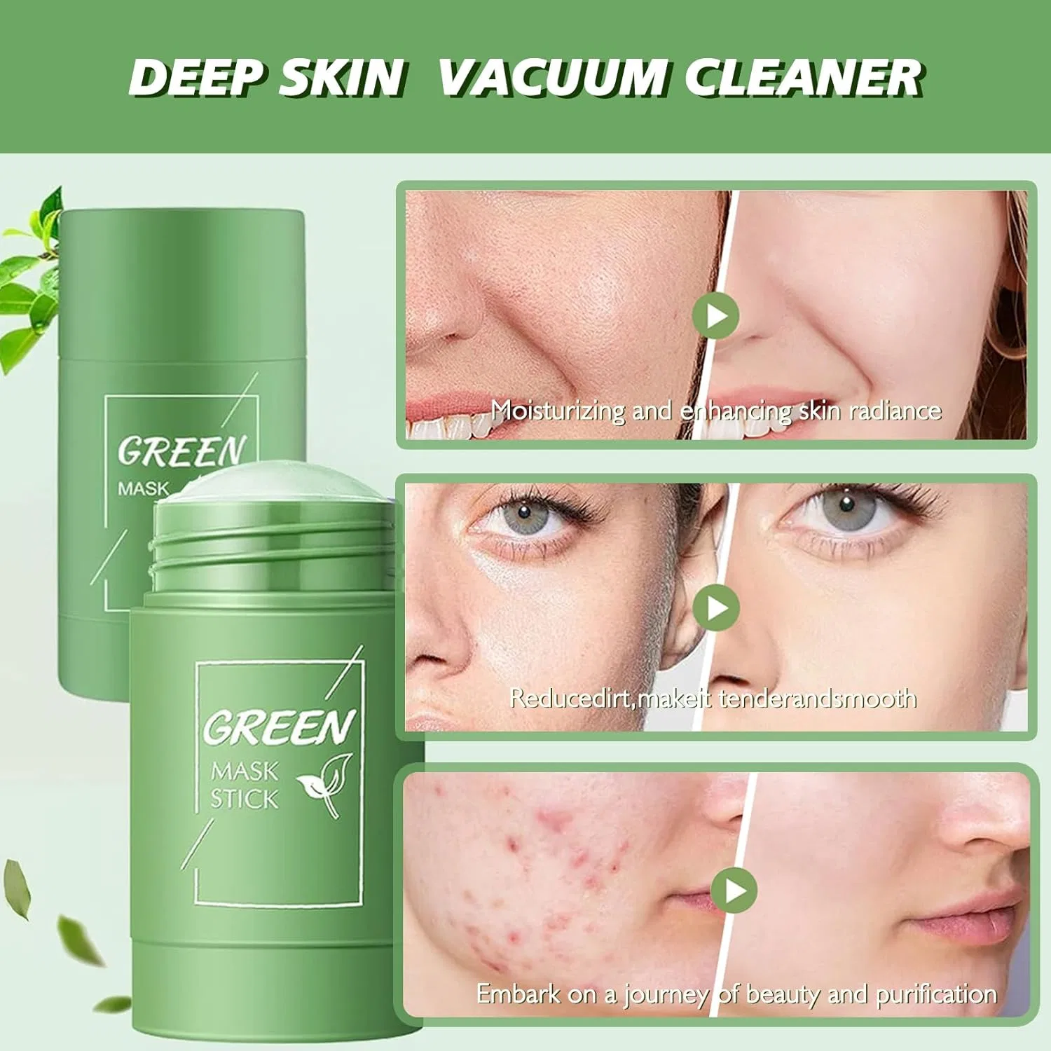 Маска-стик с зеленым чаем для глубокого очищения пор, 2 шт. Housn, 2 X Green Tea Face Masks — фото 3