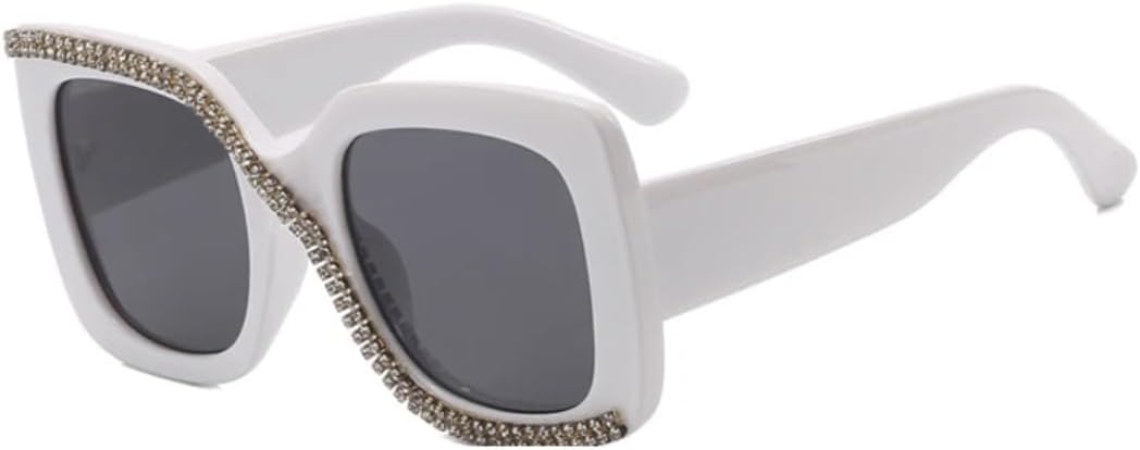 

Модные солнцезащитные очки со стразами для женщин и мужчин, в стиле ретро, ​​с увеличенной оправой, трендовые, роскошные, с защитой от УФ-излучения UV400 VVTWSSW, White Gray