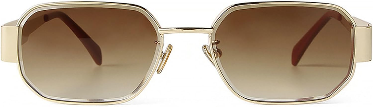 

Ретро золотистые металлические панк-солнцезащитные очки квадратной формы для женщин и мужчин, модные узкие прямоугольные солнцезащитные очки UV400 mincl, Gradient Brown