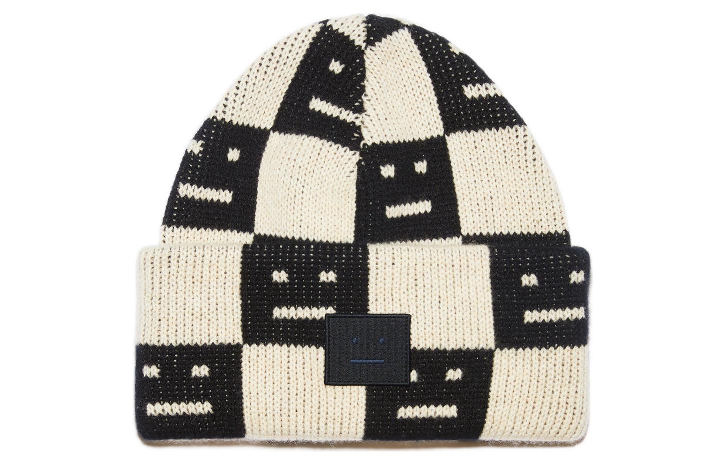 

Жаккардовая вязаная шапка Acne Studios, Black/Oats Beige