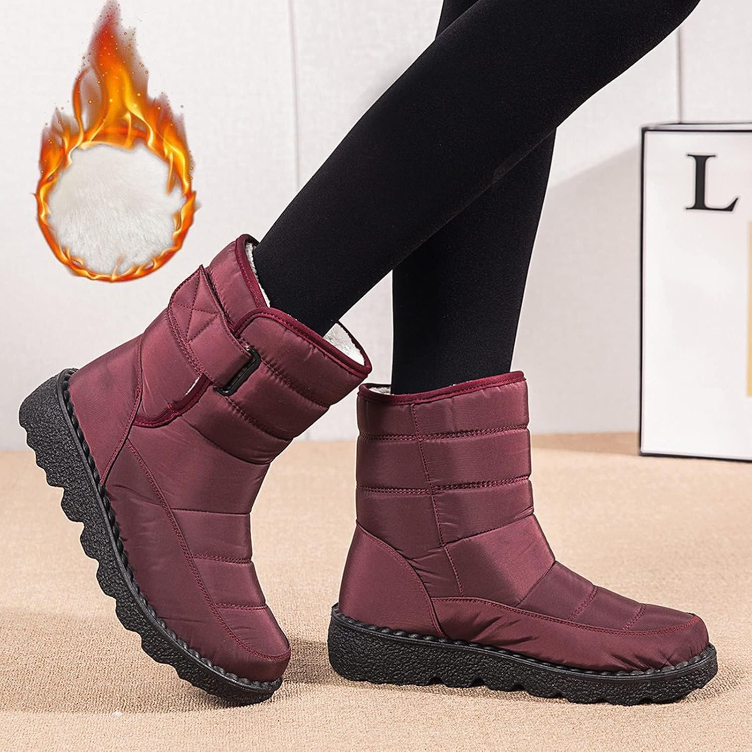 Женские зимние ботинки для снега с теплой меховой подкладкой Generic, красный — фото 4
