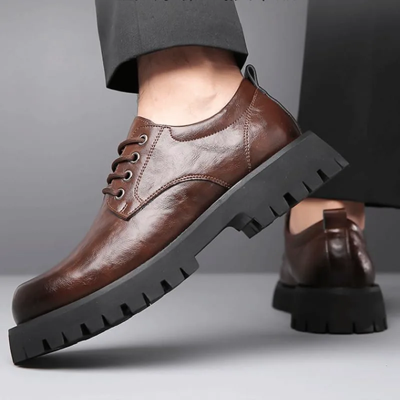 Men's Platform Oxford Shoes - Genuine Leather Slip-On Modern Formal Business Lace-Up with Heightening Effect Zentavi, коричневый — фото 2