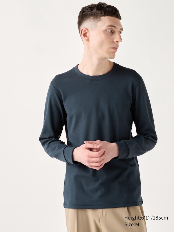 

Ультра теплая футболка с круглым вырезом heattech Uniqlo, синий