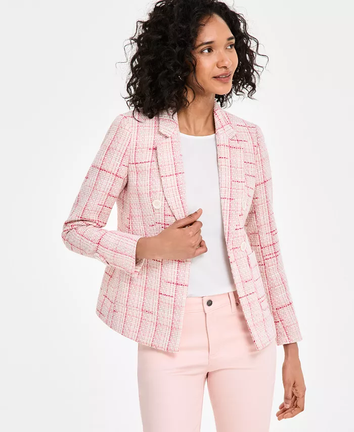 

Женский твидовый пиджак в клетку Jones New York, розовый