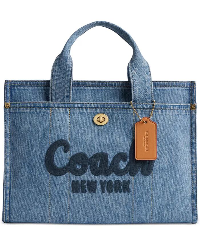 

Сумка-тоут Denim Cargo среднего размера COACH, синий