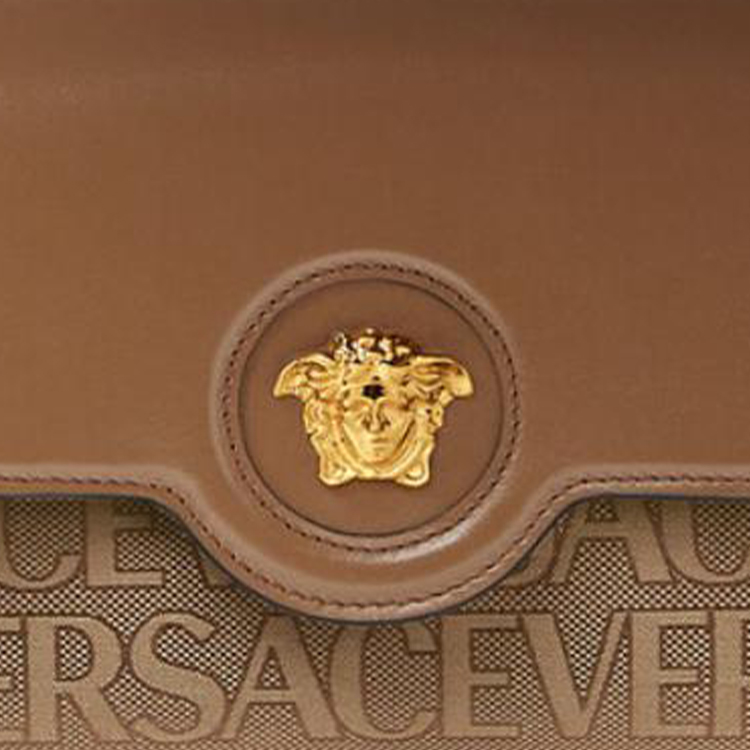 Сумка через плечо La Medusa Cotton с аппликацией из коровьей кожи женская коричневая VERSACE — фото 4