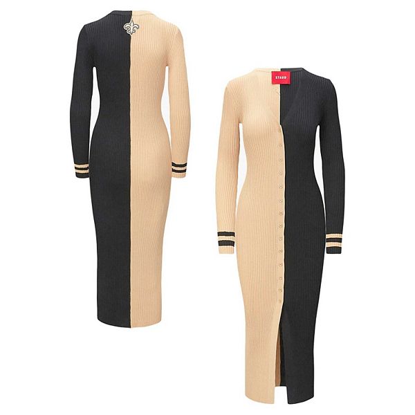 

Женское платье-свитер staud gold/black new orleans saints shoko knit button-up Unbranded