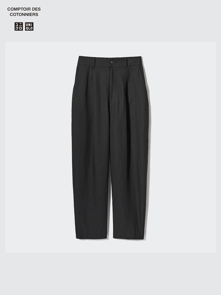 

Зауженные брюки в складку из льняной смеси длинные Uniqlo, цвет 09 черный