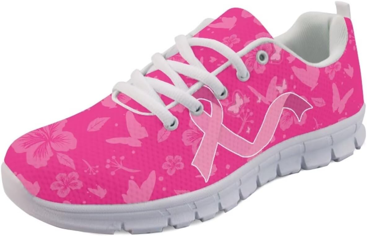 

Кроссовки Forchrinse для женщин и мужчин, дышащие, на шнуровке, для бега, повседневные, с сеткой, противоскользящие, теннисные, Pink Ribbon Print