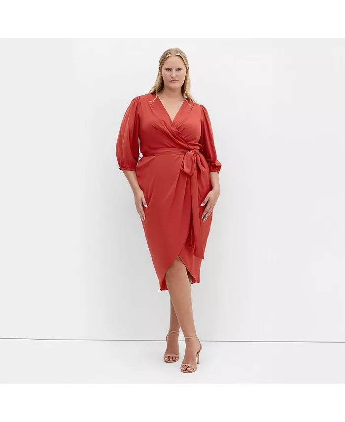 

Платье с роскошными рукавами до локтя Plus Size Opulent Elbow Sleeve Dress CITY CHIC, красный