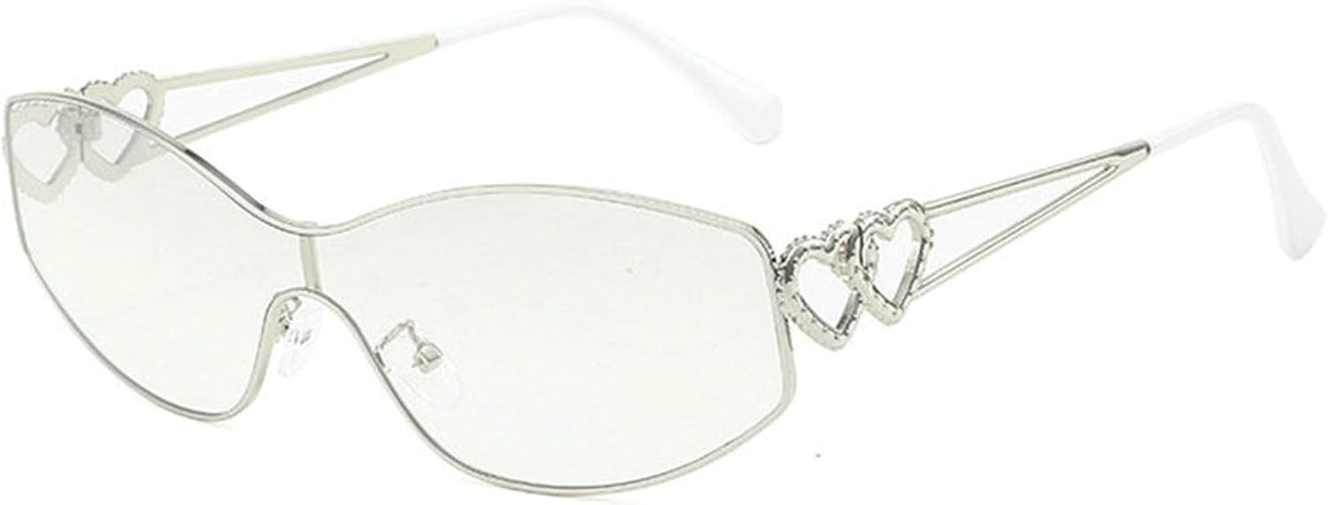 

Солнцезащитные очки Helena Y2K Heart для женщин и мужчин, модные солнцезащитные очки с обтекаемой формой, без оправы, увеличенного размера, солнцезащитные очки-щит, Silver