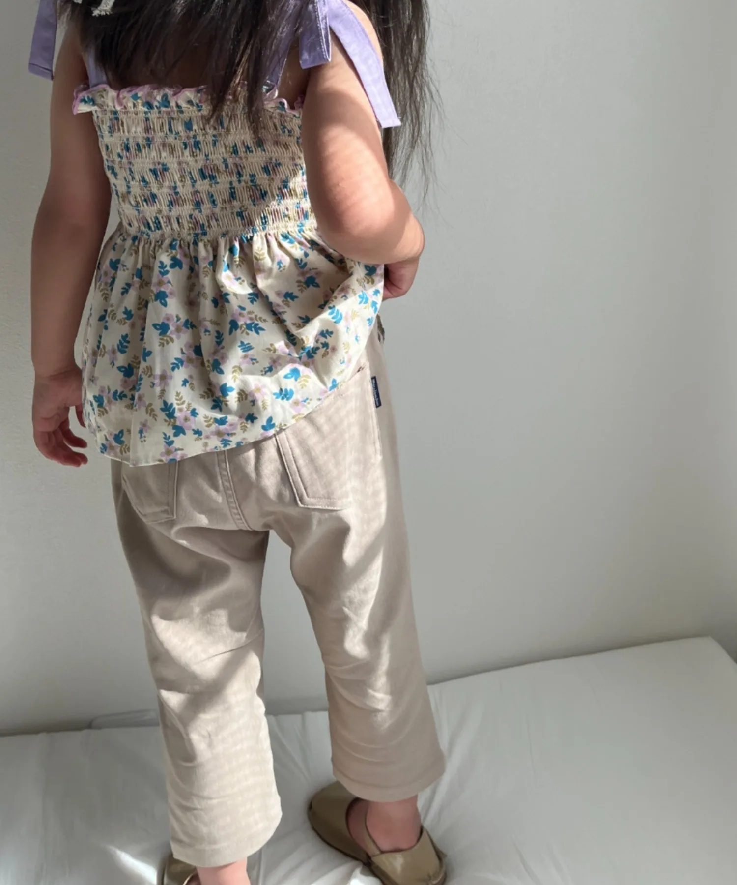 Детские штаны 7/8 длины из стрейч-твила с контактным охлаждением Muji Gingham Stretch Twill 7/8 Pants moujonjon бежевые