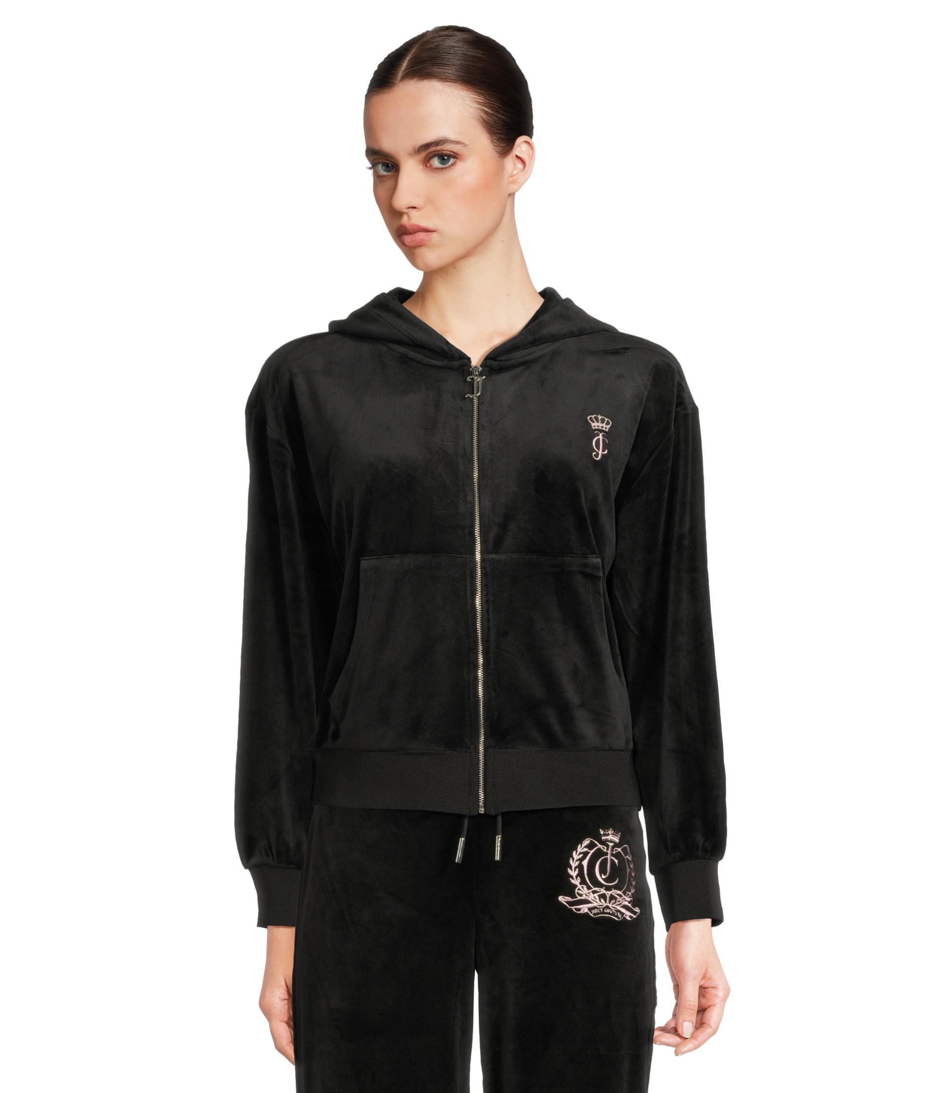 

Худи Juicy Couture Relaxed Velour Zip Hoodie, цвет Liquorice
