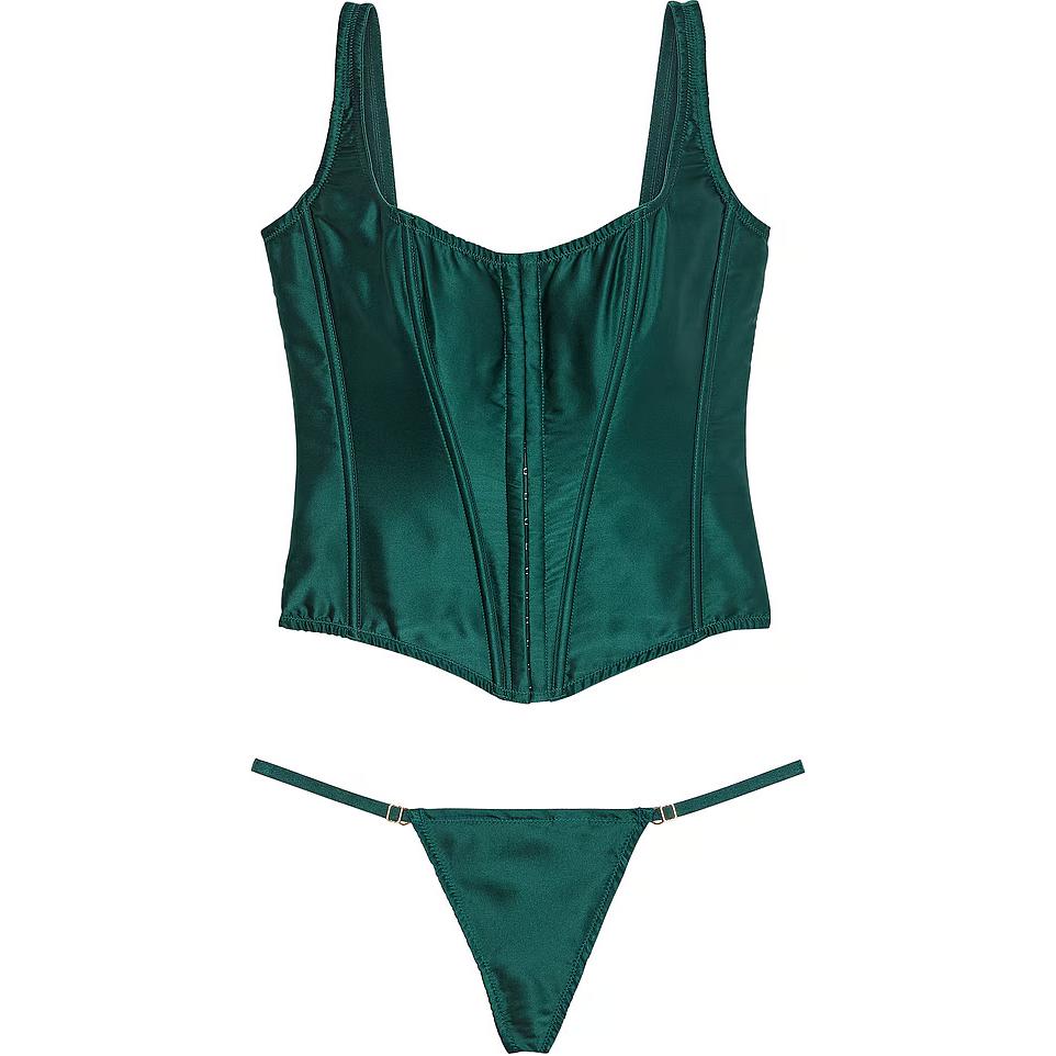 

Victoria's Secret Очень сексуальный комплект The Classic Silk Corset/MG нижнее белье для женщин таинственный green