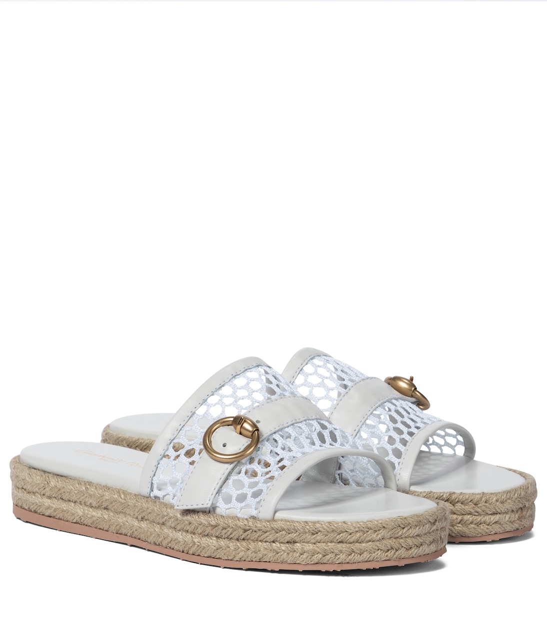 Шлепанцы-эспадрильи с кожаной отделкой Gianvito Rossi, White+White