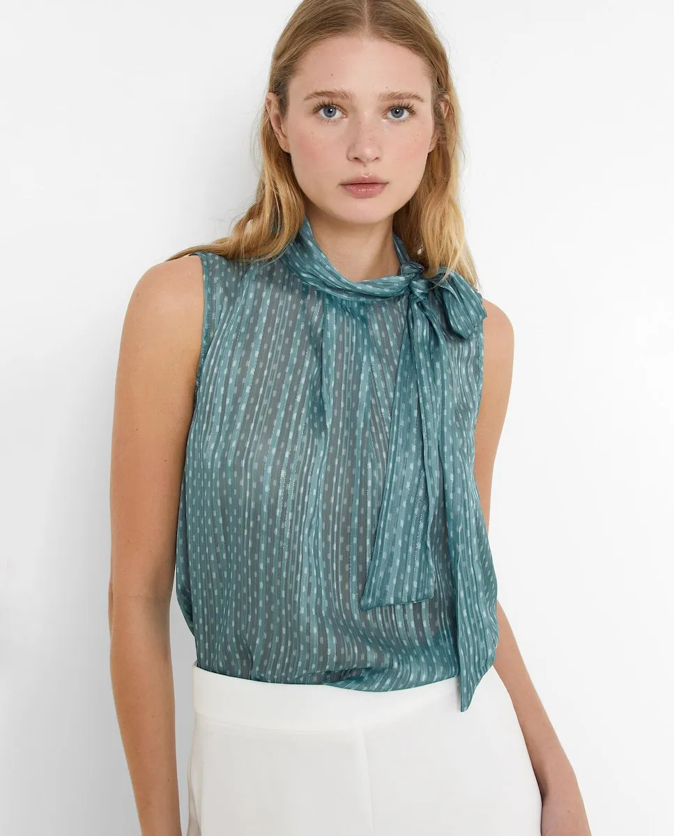 

Женская блузка без рукавов с бантом на воротнике Trucco, бирюзовый