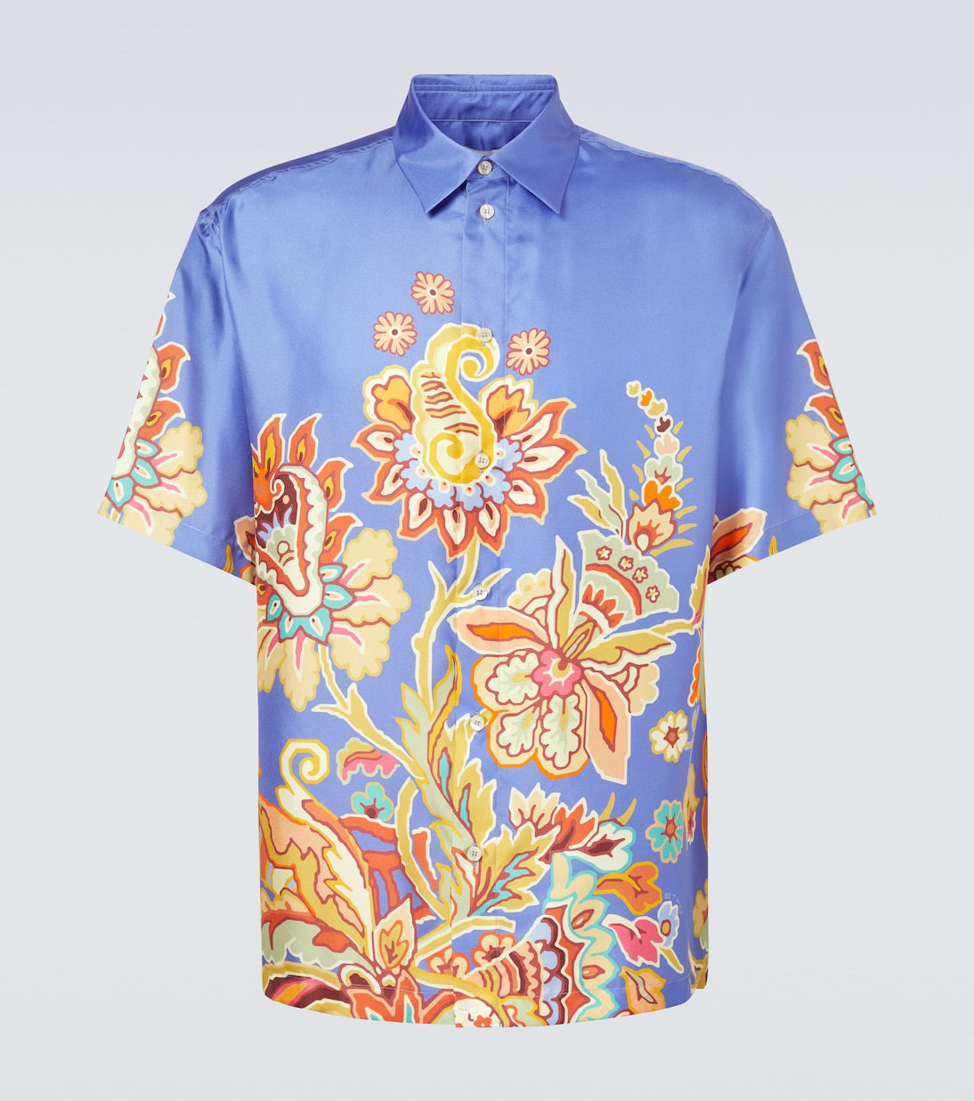 

Шелковая рубашка для боулинга с цветочным принтом Etro, Print On Pale Blue Base