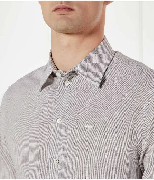 Льняная рубашка Regular fit Emporio Armani, бежевый — фото 4