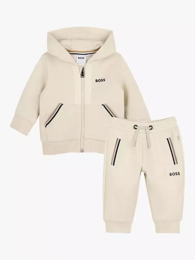 Детский спортивный костюм BOSS с логотипом в полоску, песочный цвет HUGO BOSS
