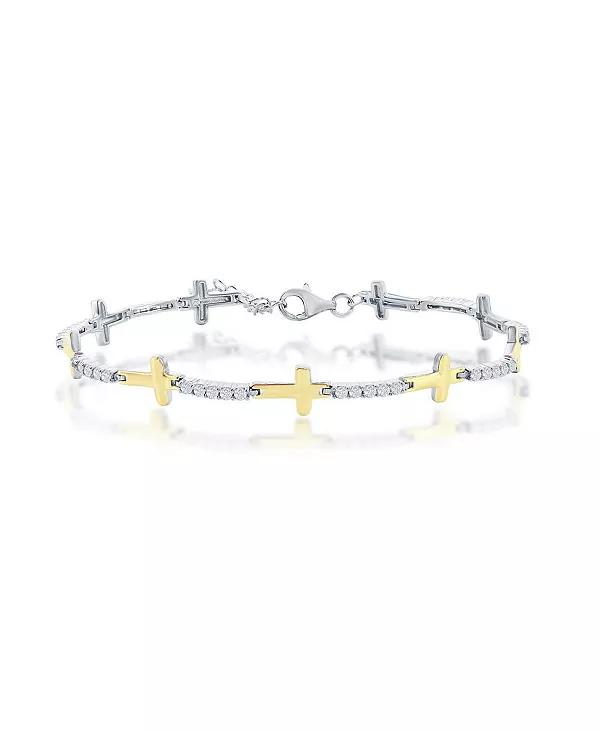 

Браслет из стерлингового серебра с косым крестом и фианитами, позолоченный Simona, two-tone