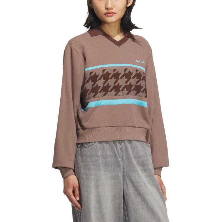 Футболка худи женская houndstooth Adidas Originals, коричневый/синий — фото 3