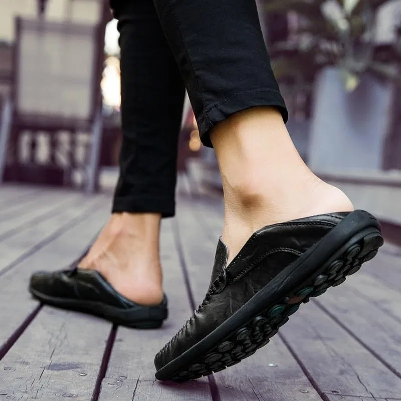 Лоферы мужские из веганской кожи, кожаные, Slip-on, Round Toe, Vintage, Anti-Slip, Solid Color, Business, Working, Black DHFIRUFSHLO — фото 2
