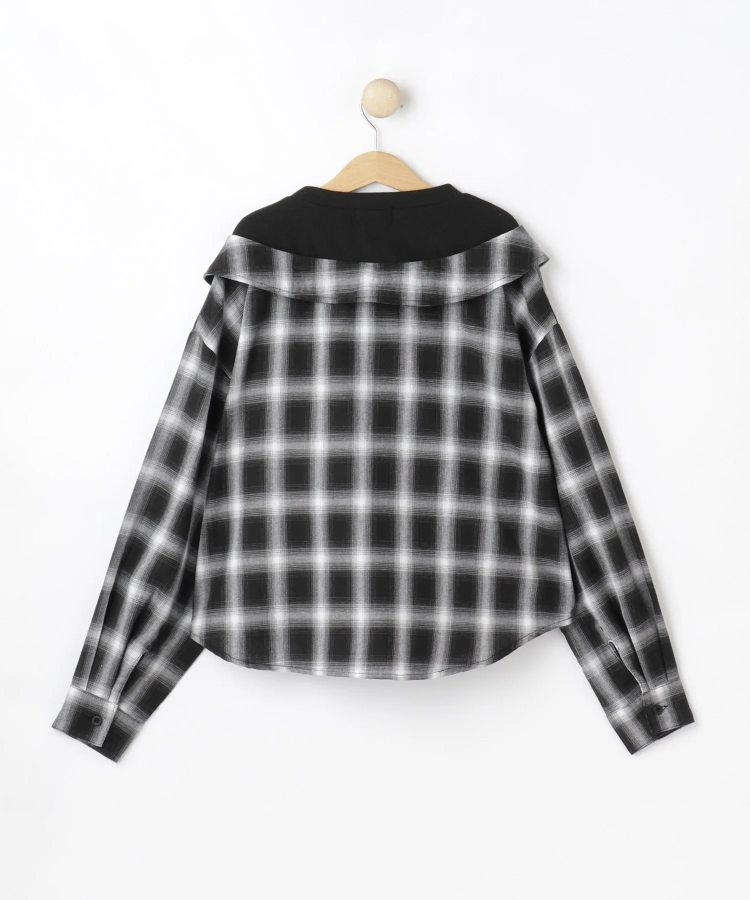 Детский топ с комбинированным дизайном Check Shirt Docking Tops SHOO・LA・RUE черный — фото 3