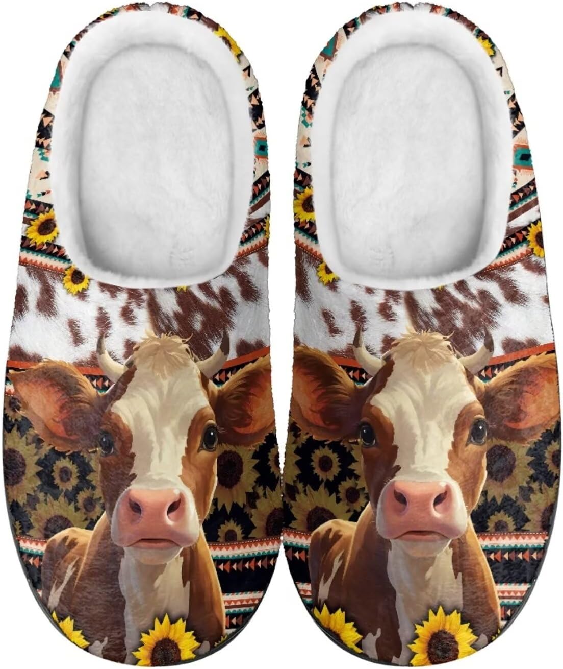 

Домашние тапочки Binienty для женщин и мужчин, пушистые, для дома и улицы, удобные, с противоскользящей подошвой, Aztec Cow