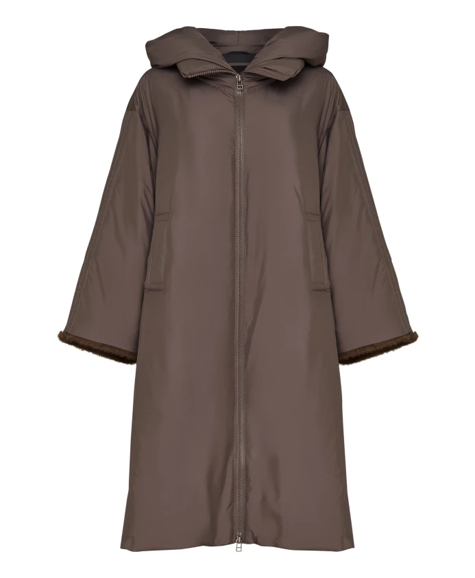 

Объемная пуховая куртка с капюшоном и манжетами из искусственного меха - бежевая. Cesare Gaspari, бежевый