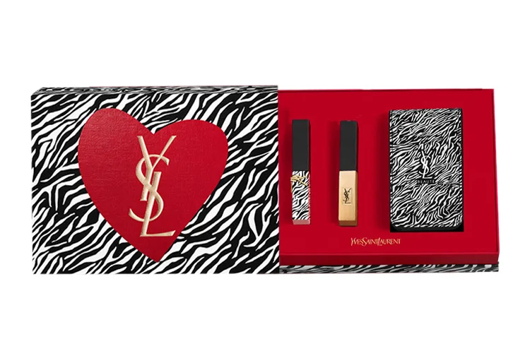 SAINT LAURENT Набор помад glow in the dark zebra limited gold bar, 2 шт, легко растушевывается, стойкий, натуральный тон, Qixi Festival Limited Glow in The Dark Zebra Dual-Color Mouth Red Box — фото 3