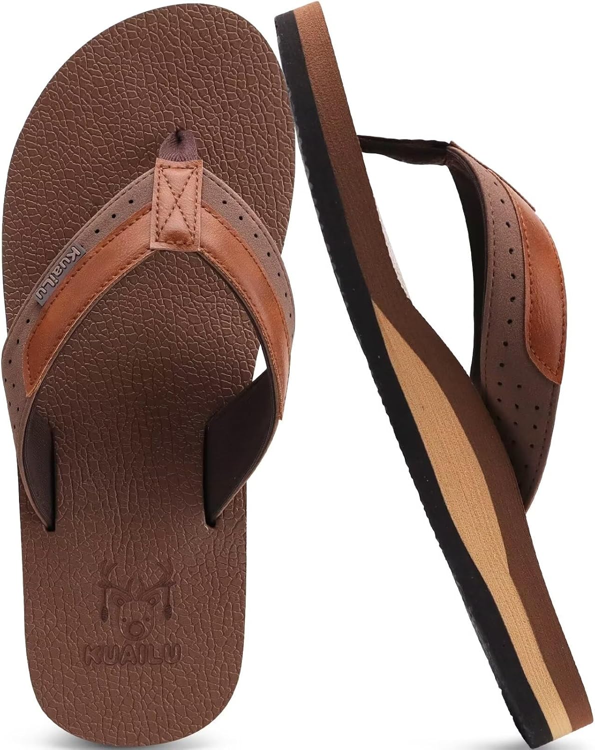 

Мужские шлепанцы KuaiLu для йоги из кожзама с поддержкой свода стопы, удобной амортизирующей подошвой, для ходьбы, сандалии-вьетнамки без застежек для дома и улицы, коричневый