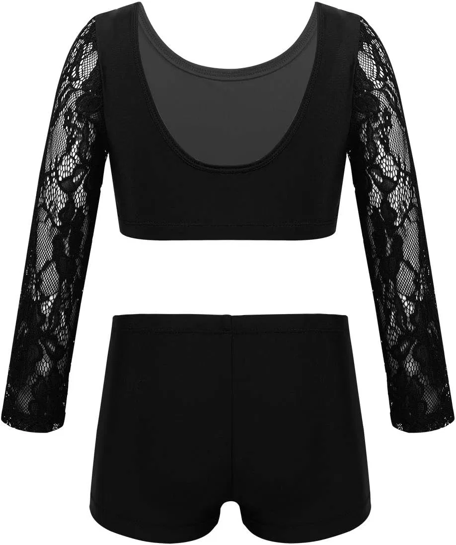 Детский спортивный костюм с длинным рукавом iEFiEL, топ и шорты, Black Crop Top — фото 2