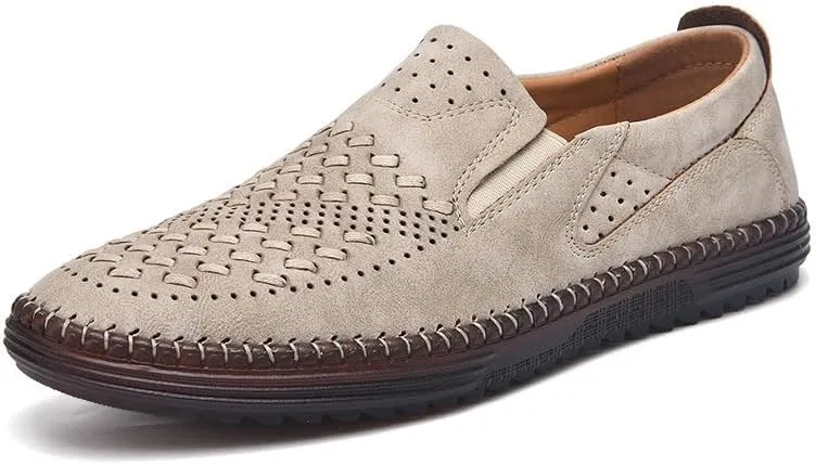 Мокасины кожаные Men's Cowhide Leather Slip-On Loafers, белый