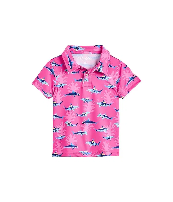 Пиксельная рубашка поло The Lil Great Pink Shark Chubbies Kids, Bright Pink/Pattern Based